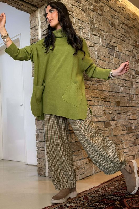 Purdy Roll Neck Luxury Blanket Knit Olive