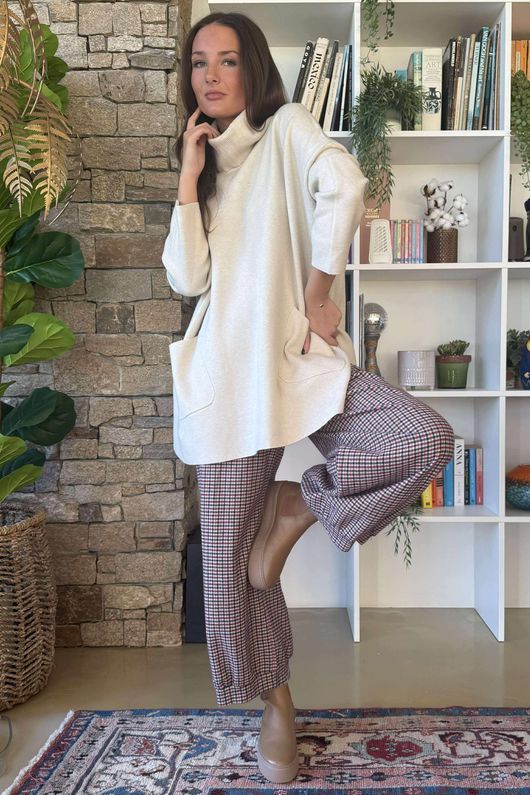 Purdy Roll Neck Luxury Blanket Knit Stone