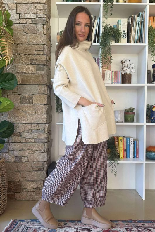 Purdy Roll Neck Luxury Blanket Knit Stone