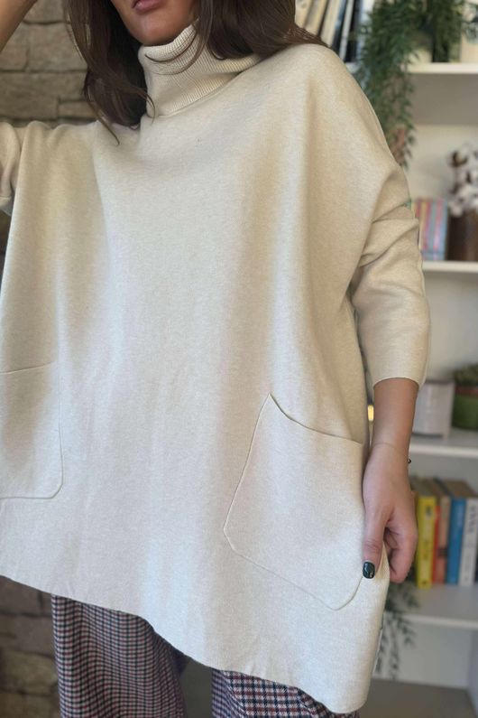 Purdy Roll Neck Luxury Blanket Knit Stone