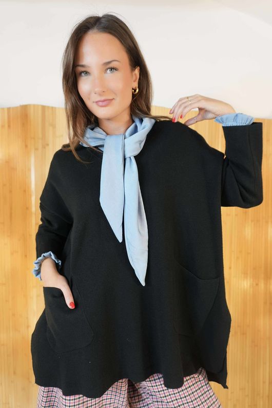 Purdy V Neck Luxury Blanket Knit Black