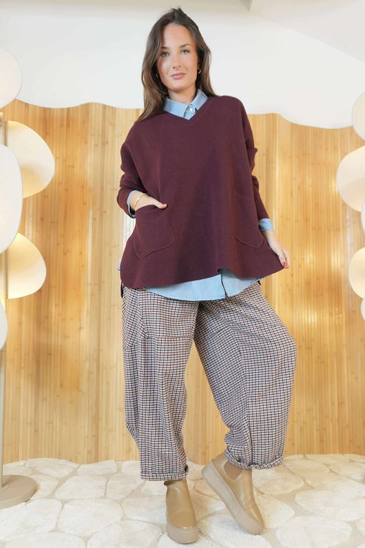 Purdy V Neck Luxury Blanket Knit Burgundy