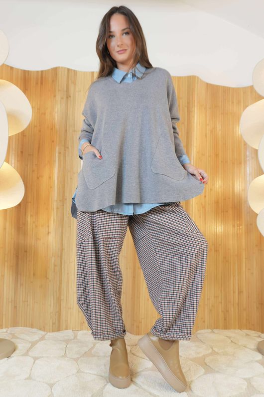 Purdy V Neck Luxury Blanket Knit Grey Marl