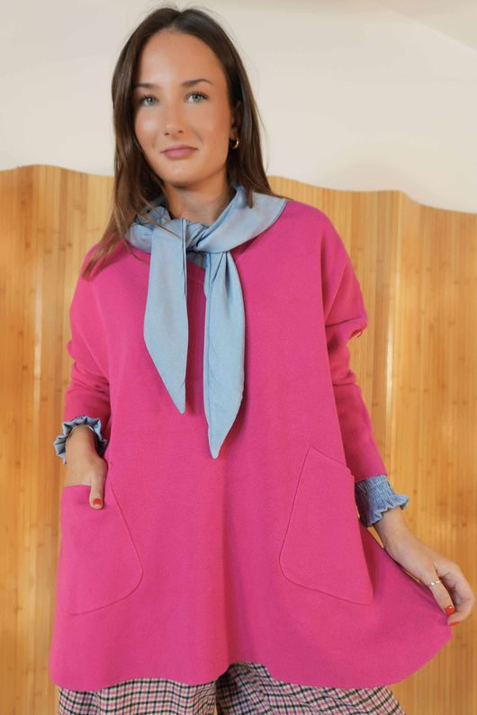 Purdy V Neck Luxury Blanket Knit Hot Pink