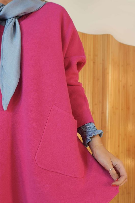 Purdy V Neck Luxury Blanket Knit Hot Pink