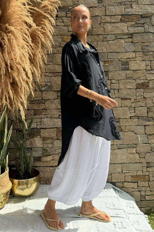 Pure Cotton Raggy Heart High Low Shirt Black /10 =