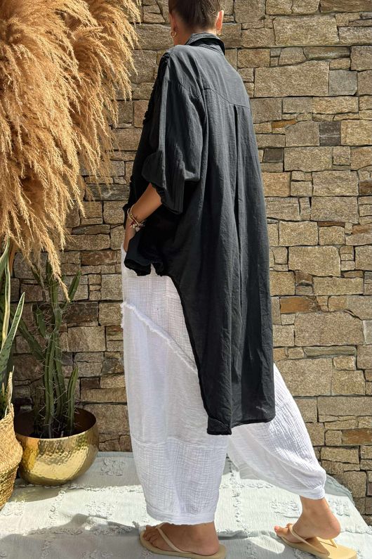 Pure Cotton Raggy Heart High Low Shirt Black /10 =