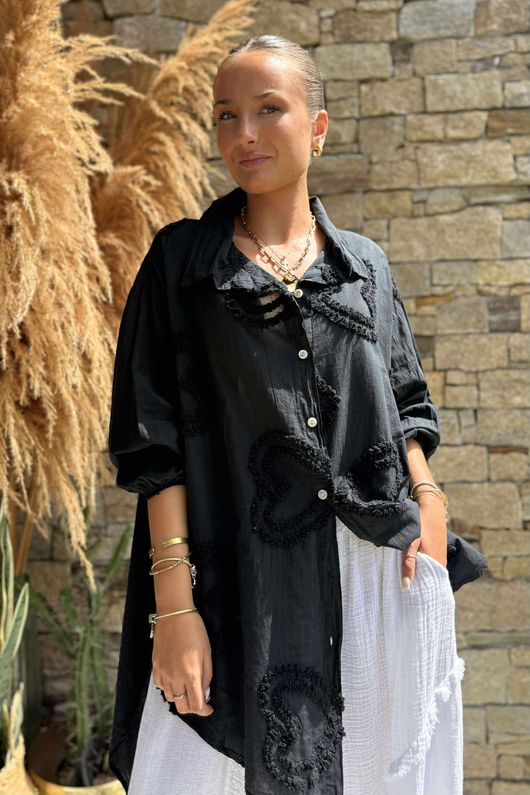 Pure Cotton Raggy Heart High Low Shirt Black /10 =