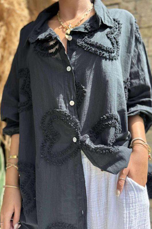 Pure Cotton Raggy Heart High Low Shirt Black /10 =