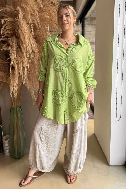 Pure Cotton Raggy Heart High Low Shirt Lime /9 =