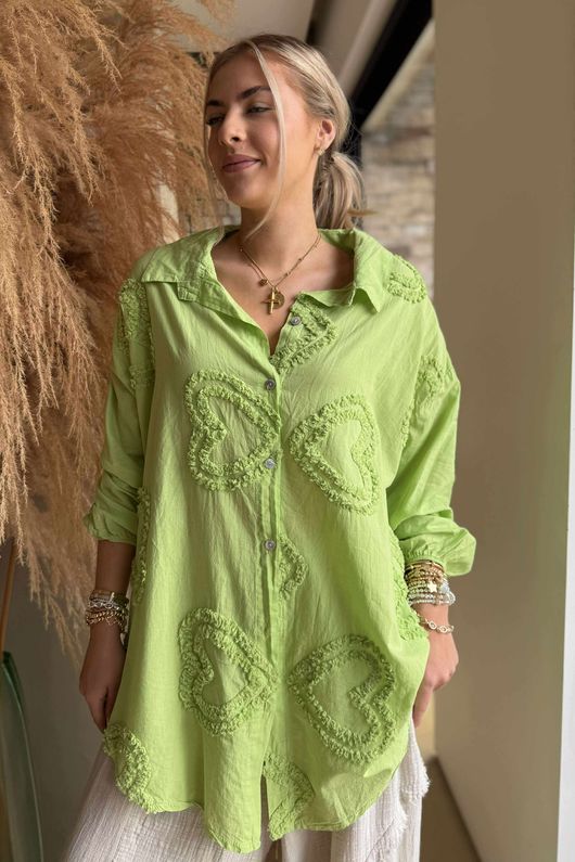 Pure Cotton Raggy Heart High Low Shirt Lime