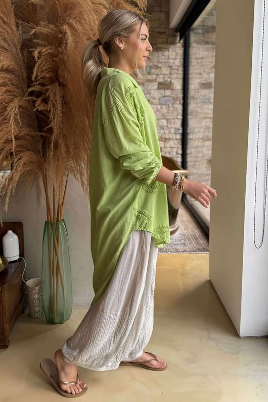 Pure Cotton Raggy Heart High Low Shirt Lime