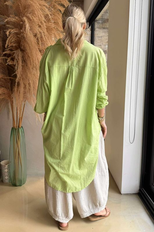 Pure Cotton Raggy Heart High Low Shirt Lime
