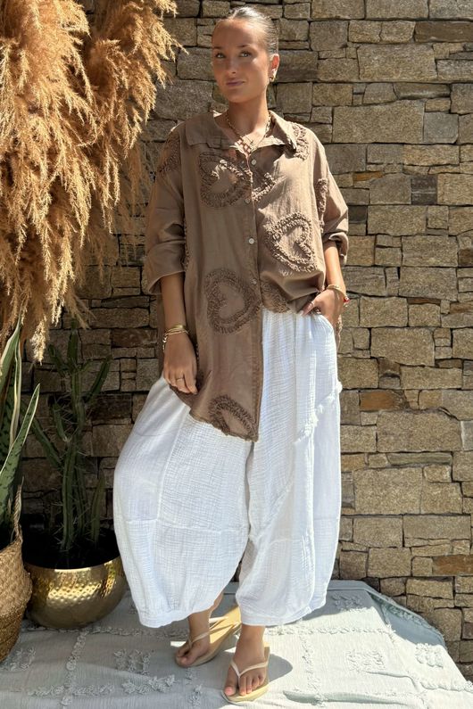 Pure Cotton Raggy Heart High Low Shirt Tan /10 =