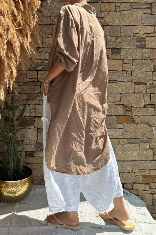 Pure Cotton Raggy Heart High Low Shirt Tan /10 =