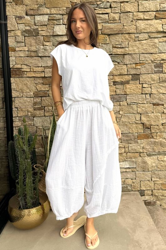 Pure Cotton Santos Driftwood Bloom Pant White - 