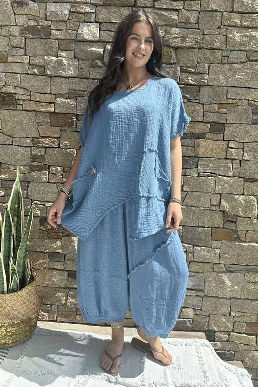 Pure Cotton Santos Driftwood Cut Out Top Denim 