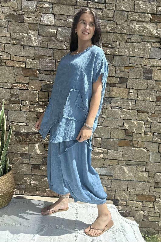 Pure Cotton Santos Driftwood Cut Out Top Denim 