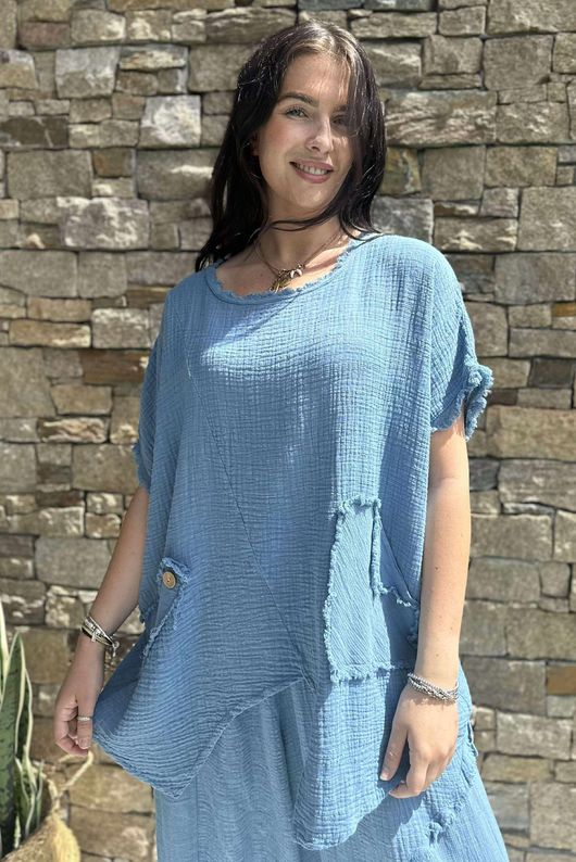Pure Cotton Santos Driftwood Cut Out Top Denim 