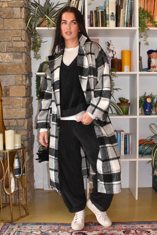 Ralphie Plaid Belted Blanket Coat Black