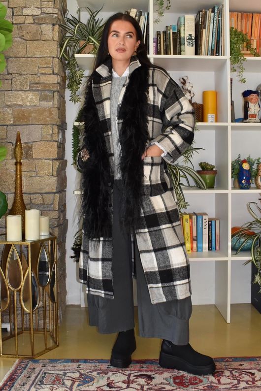 Ralphie Plaid Belted Blanket Coat Black