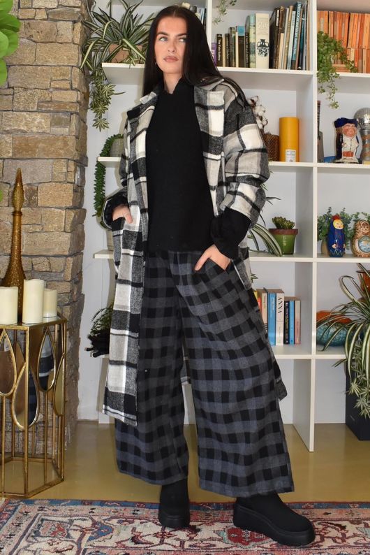Ralphie Plaid Belted Blanket Coat Black