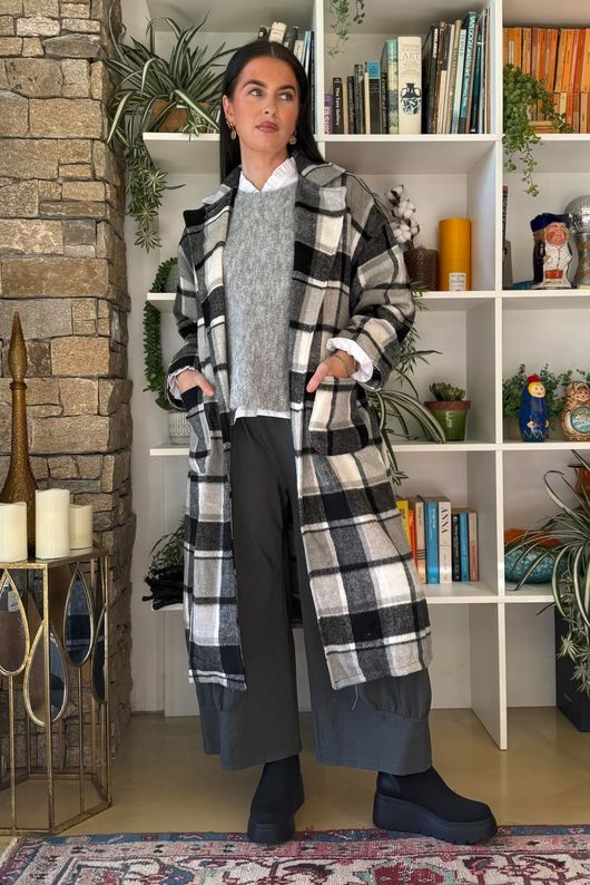 Ralphie Plaid Belted Blanket Coat Black