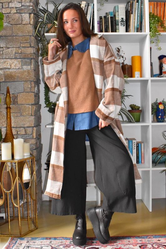 Ralphie Plaid Belted Blanket Coat Camel