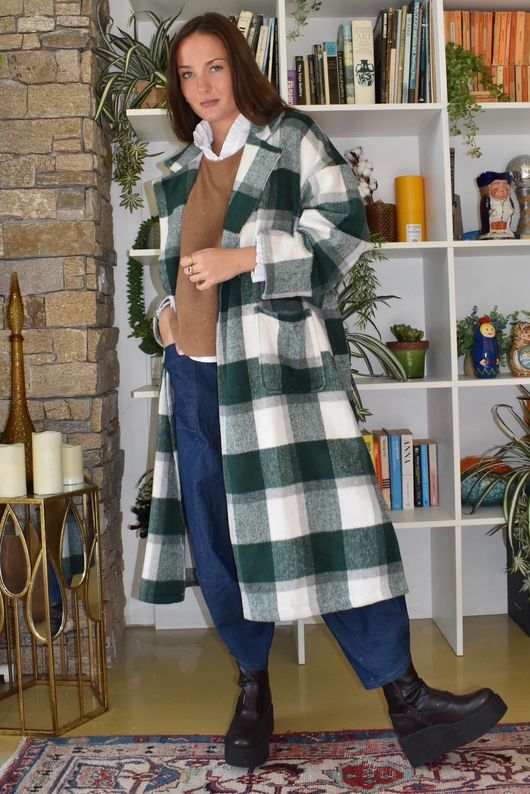 Ralphie Plaid Belted Blanket Coat Bottle Green