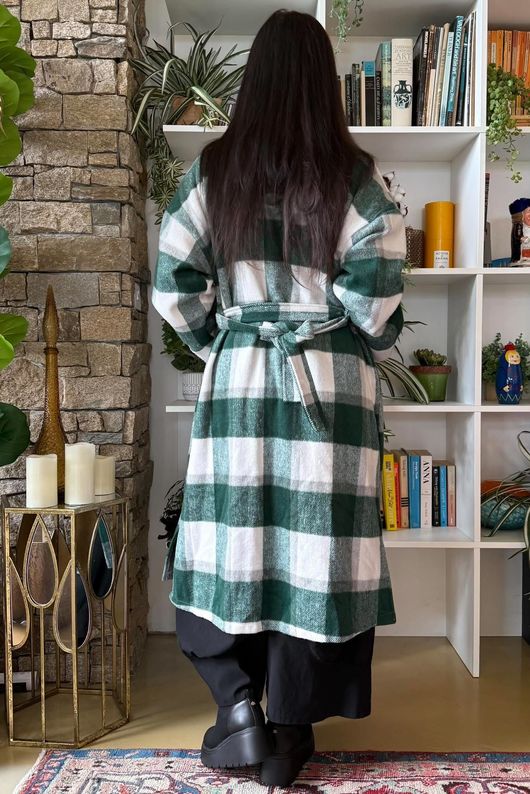 Ralphie Plaid Belted Blanket Coat Heritage Green?