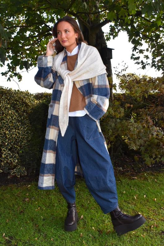 Ralphie Plaid Belted Blanket Coat Navy