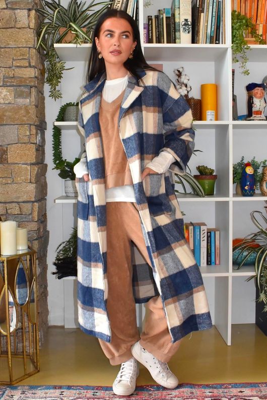 Ralphie Plaid Belted Blanket Coat Navy