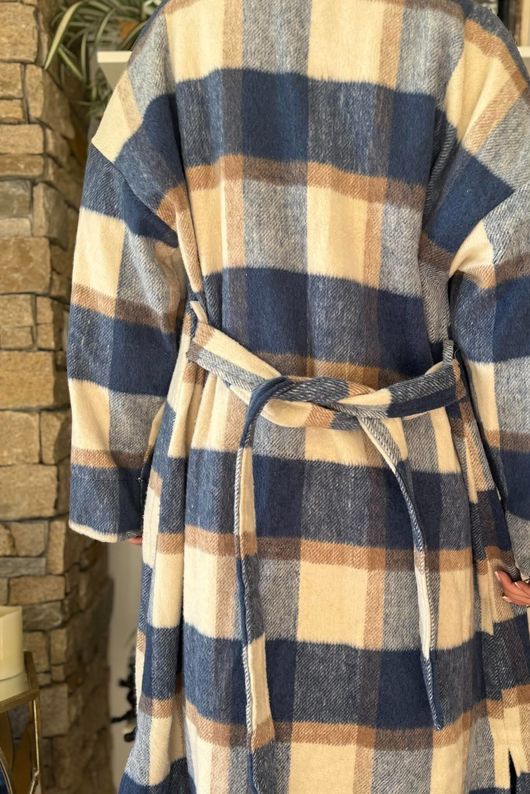 Ralphie Plaid Belted Blanket Coat Navy