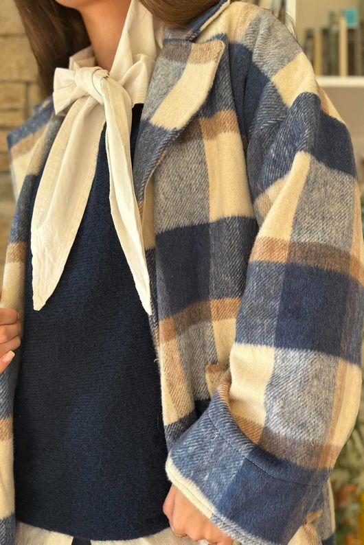 Ralphie Plaid Belted Blanket Coat Navy