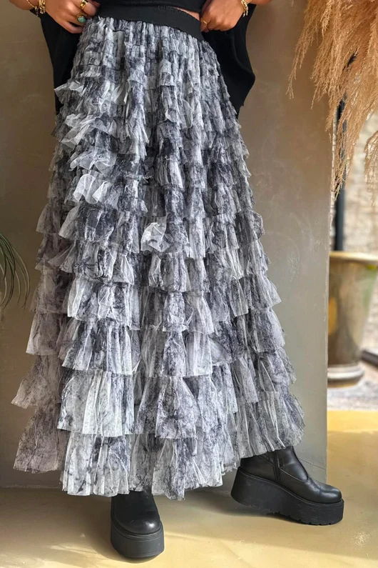 Ramone Marble Mesh Midaxi Skirt Black