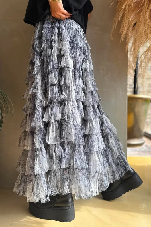 Ramone Marble Mesh Midaxi Skirt Black