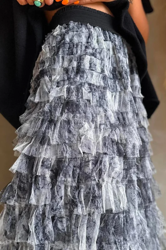 Ramone Marble Mesh Midaxi Skirt Black