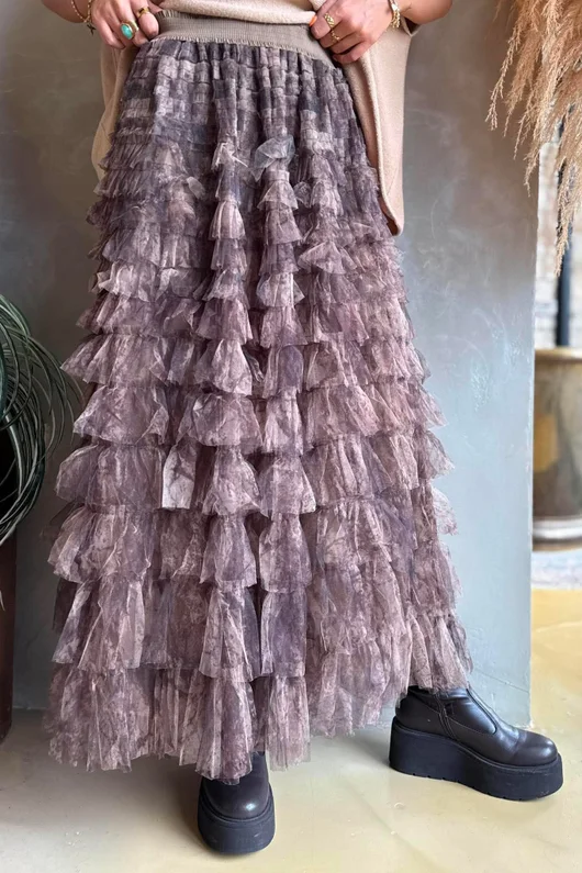 Ramone Marble Mesh Midaxi Skirt Earth