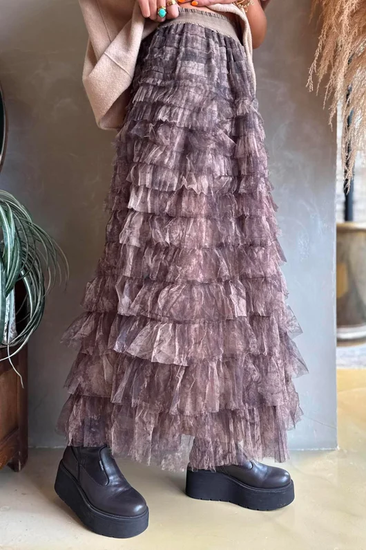 Ramone Marble Mesh Midaxi Skirt Earth