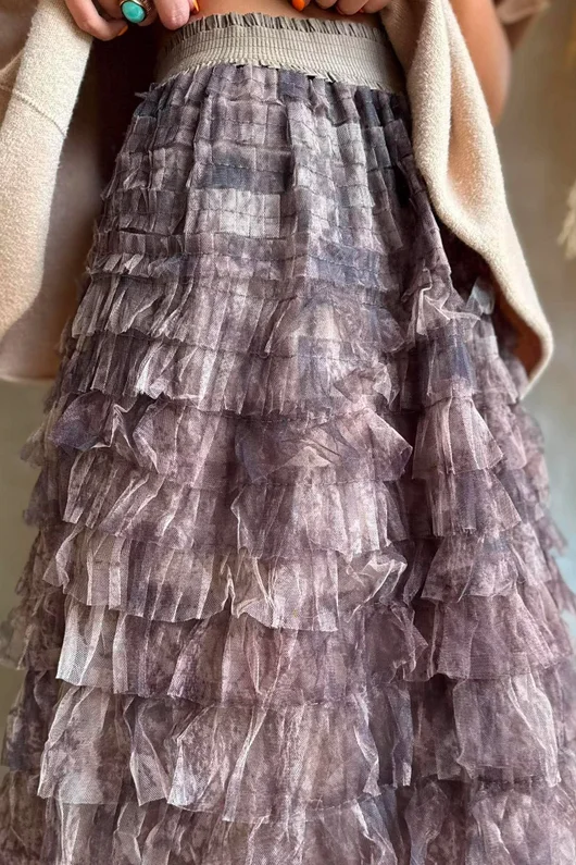 Ramone Marble Mesh Midaxi Skirt Earth