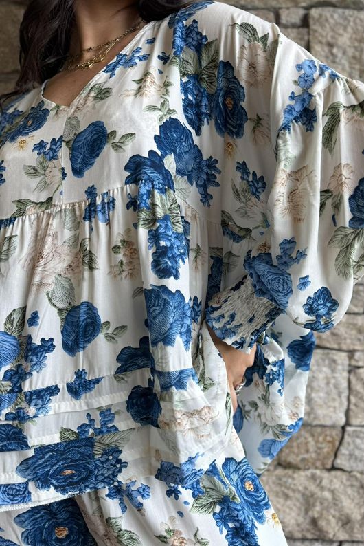Ren Cabbage Rose Smock Cottage Blue