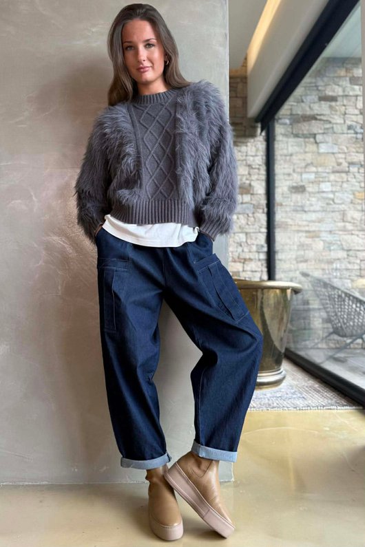 Rhona Country Shaggy Knit Jumper Slate /10=