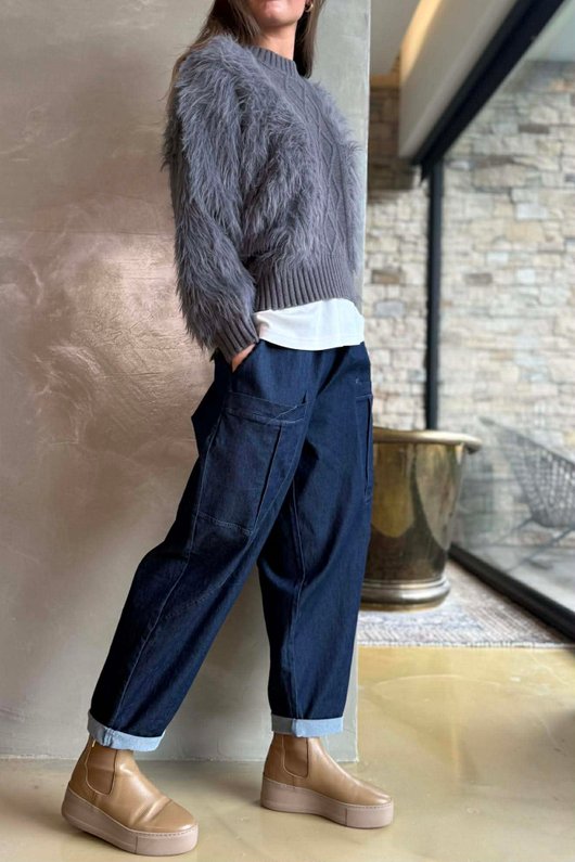 Rhona Country Shaggy Knit Jumper Slate /10=