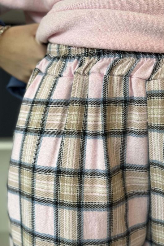 Rhona Plaid Brushed Cotton Kick Pant Pink 