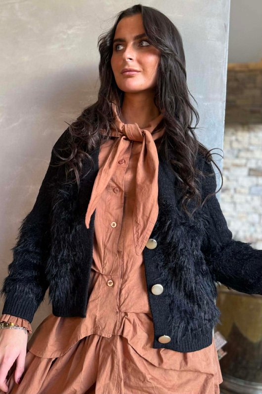 Rhona Shaggy Cardigan Black /15=