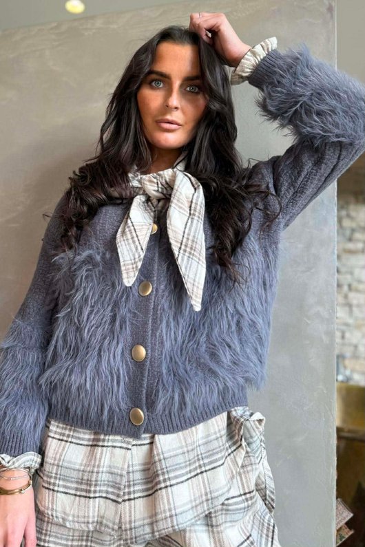 Rhona Shaggy Cardigan Slate /16=