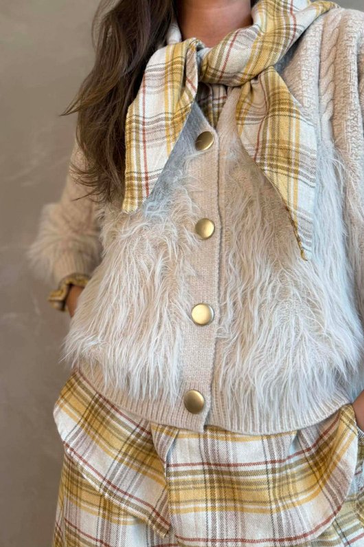 Rhona Shaggy Cardigan Stone -