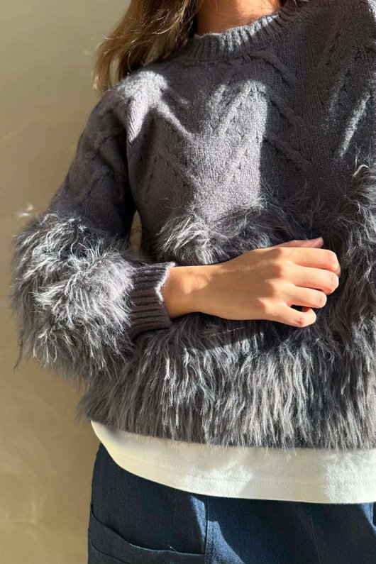 Rhona Town Shaggy Knit Jumper Slate /15=