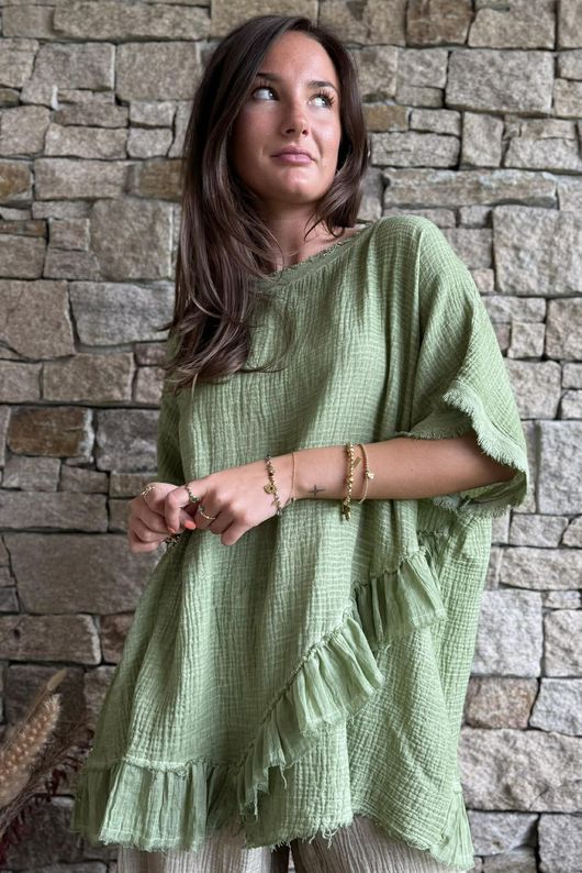 Rustic Nature Bubble Cotton Raw Frill Top Washed Lawn