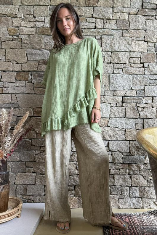 Rustic Nature Bubble Cotton Raw Frill Top Washed Lawn